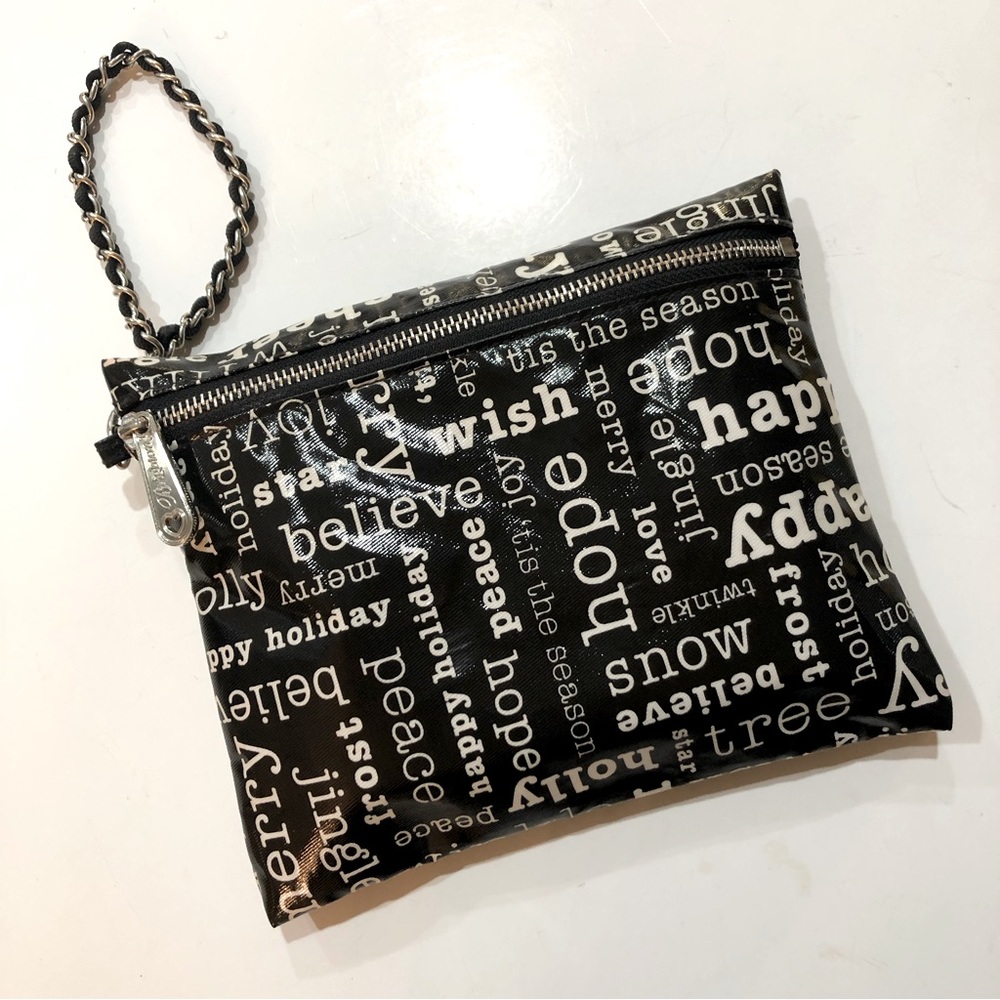New Brighton Vinyl Holiday Zipper Pouch/Clutch/Cosmetic Bag. Removable Strap.